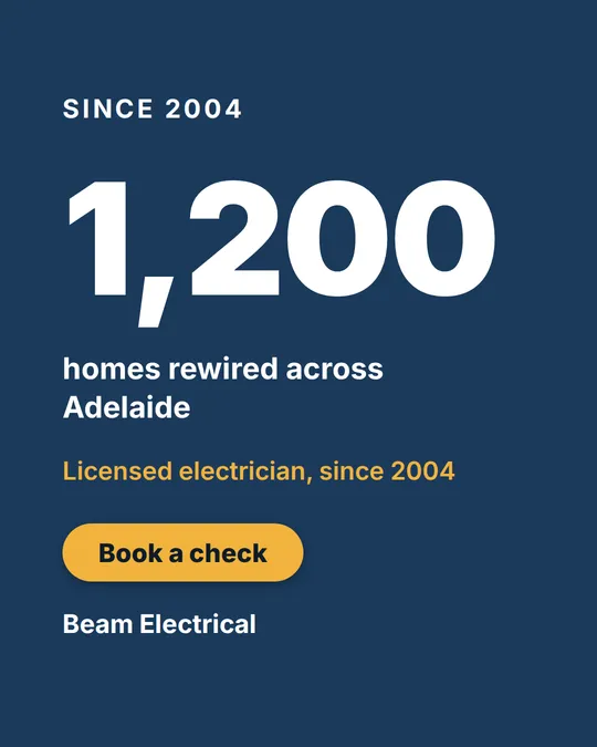 Stat card: a solid navy card with an oversized numeral and a supporting proof line, for an electrical trades business