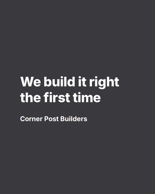Text-only post: a solid charcoal card with a bold brand statement, no photo, for a construction business